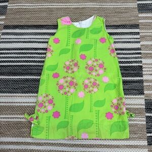 Corky’s Kids Sleeveless Floral Shift Dress Zip Back Side Ties Preppy Green Pink